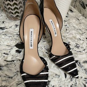 Manila Blahnik black patent pumps